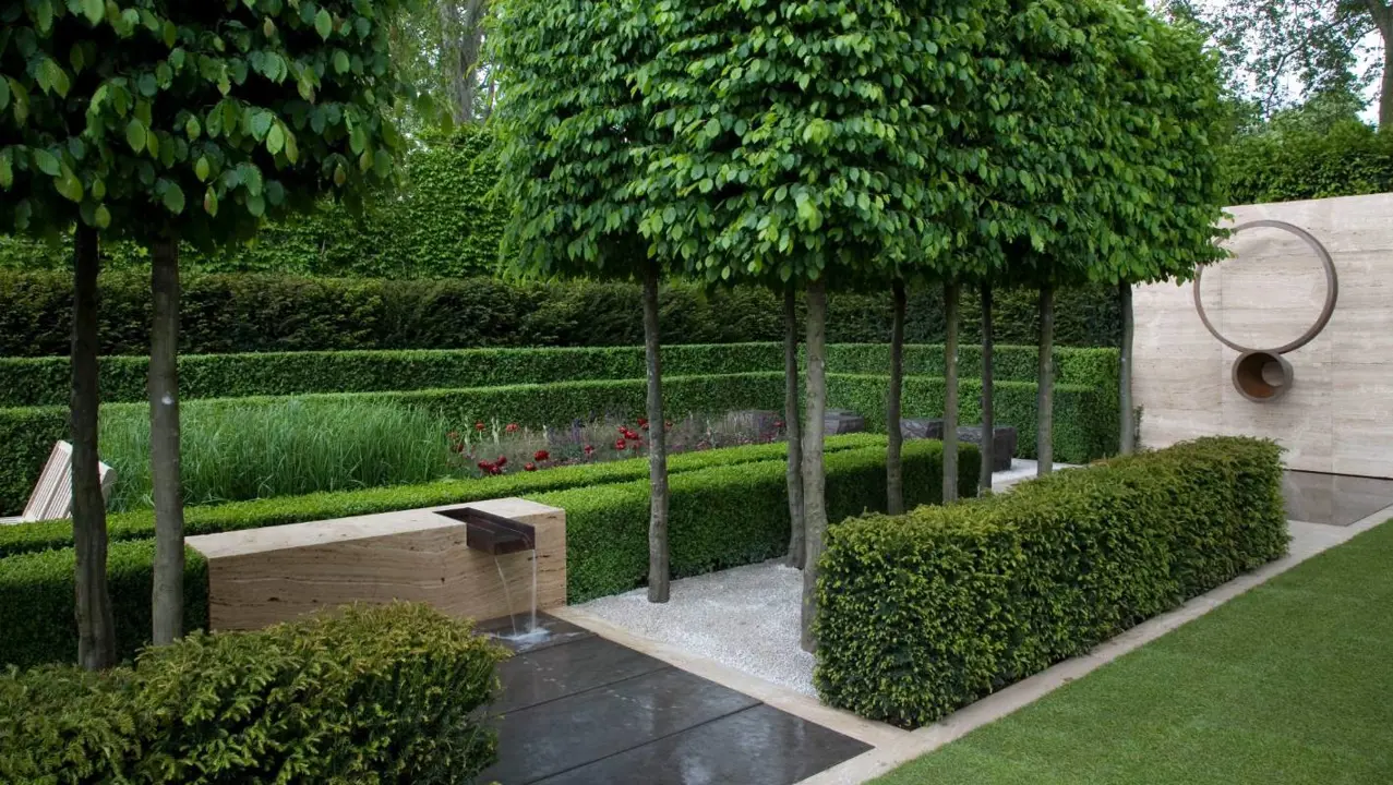 Formal urban garden with water feature