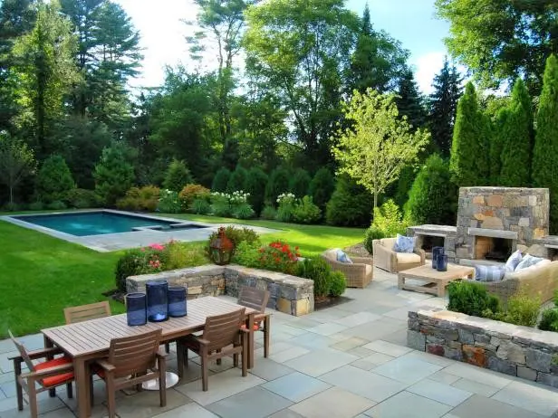 Outdoor living area with pool garden
