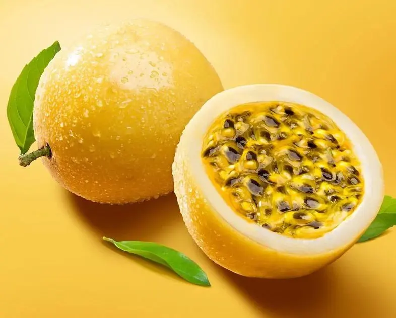 Passiflora ligularis yellow fruit with yellow flesh.