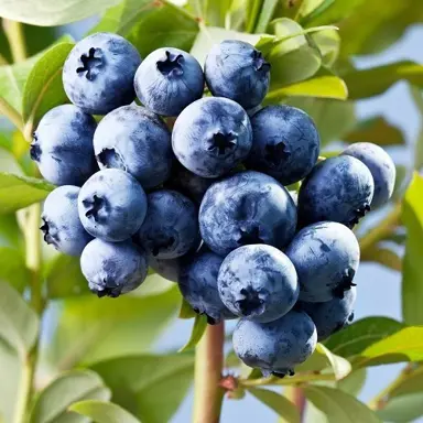 Blueberry Blast Variety blue fruit on a plant.
