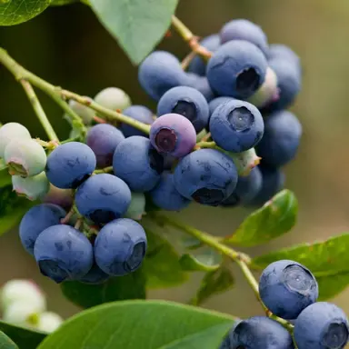 Blueberry Dixi blue berries on a plant.
