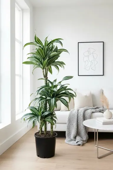 Dracaena 'Jade Jewel' plant with variegated foliage in a pot.