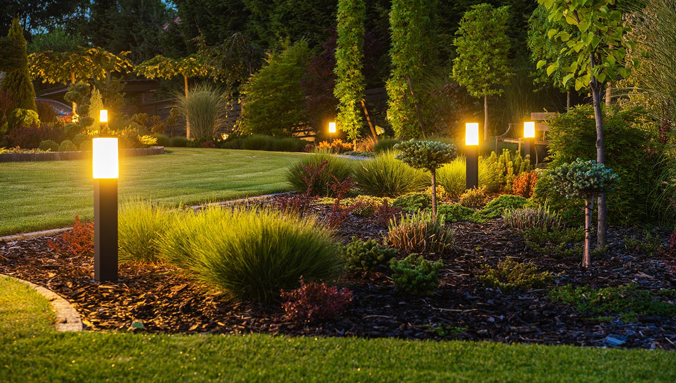 Modern architectual garden at night